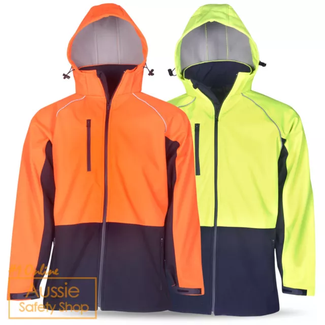 Hi Vis Mens Ladies Winter Safety Waterproof Windproof Soft Shell Hooded Jacket