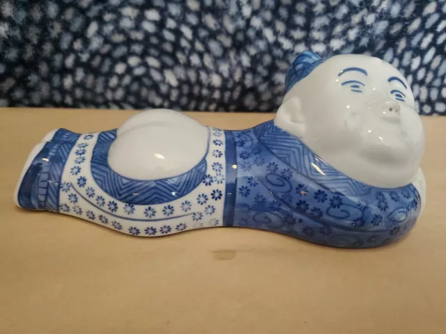 Vintage Chinese Porcelain Headrest  Cobalt Decorated Pillow Opium Child Small