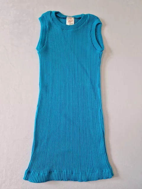 T-shirt vintage anni '70 costola skinny | 11-12 anni | senza maniche cotone blu KA29