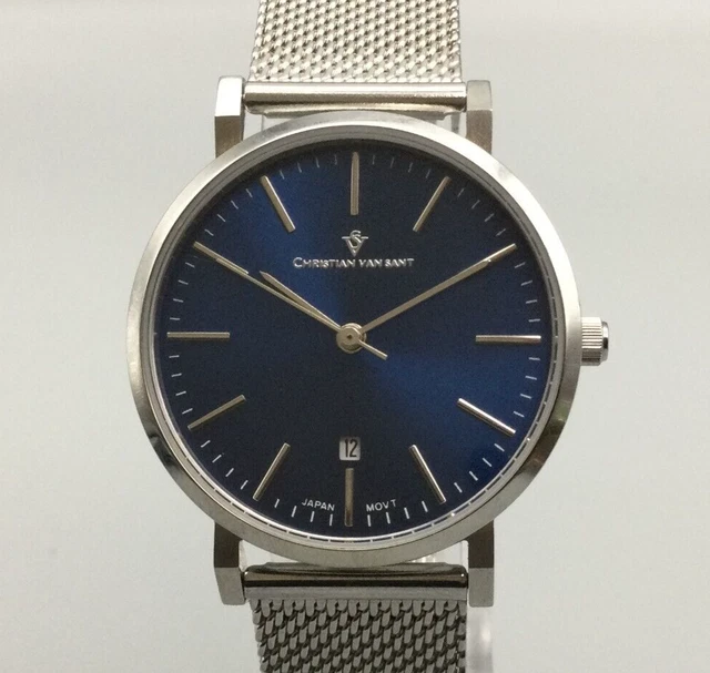 Christian Van Sant Watch Women 32mm Silver Tone Round Blue Dial New Battery