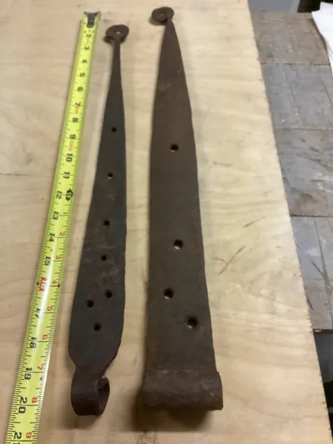 Two Antique Hand Forged Strap Hinges One 19”, One 21”