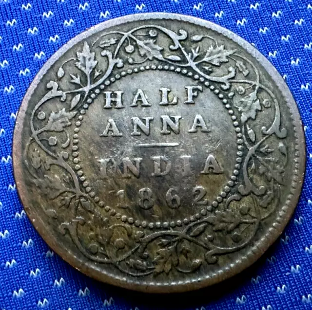 British India 1/2 Anna Coin 1862 VF XF    #MX648