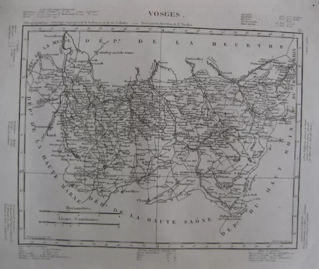 1835 Carte Atlas Géographique France département des Vosges Lorraine