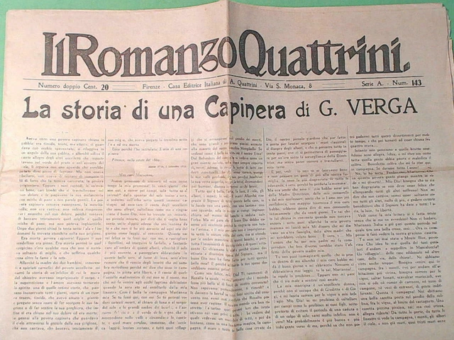LA STORIA DI Una Capinera Giovanni Verga Il Romanzo Quattrini N 143 EUR