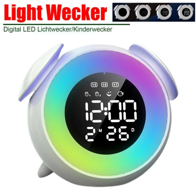 LED Wake-Up Smart-Wecker Tageslichtwecker Kinderwecker mit Licht, Dual-Wecker