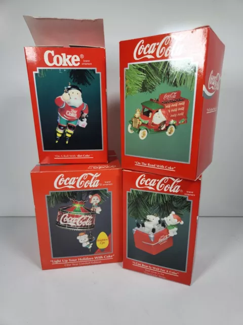 Coca Cola Enesco Christmas Ornaments Lot of 4