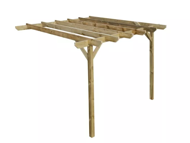 WOODEN GARDEN LEAN-TO Pergola Kit - Chamfered Design Wall-Mounted Shade ...