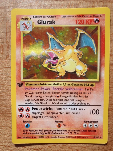 Pokemon Karte Glurak 1. Edition