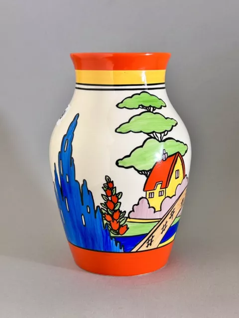 BOXED Wedgwood Clarice Cliff Bizarre Hand Painted Isis Orange Roof Cottage Vase