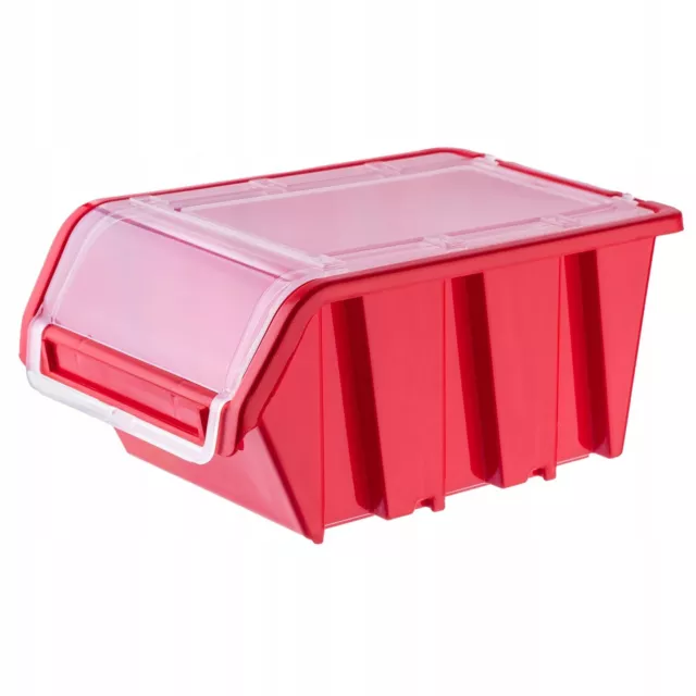 Caja apilable KADAX con tapa, de plástico PP, rojo, 1 unidad, 490 x 298 mm