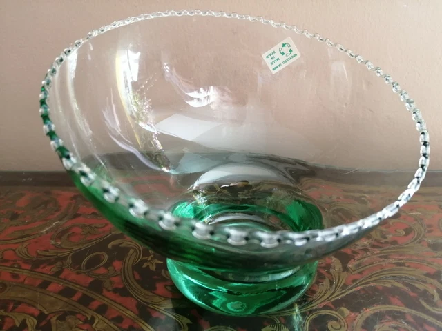 Angled Green Glass Bowl Recycled Glass Made In Spain Unusual Rare Art