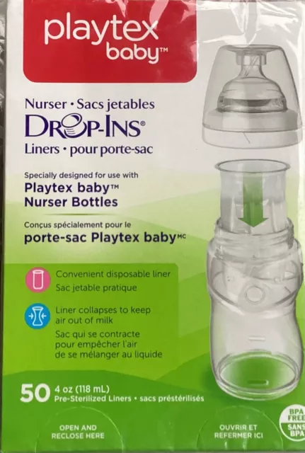 Playtex Baby Drop-Ins Liners Nurser Bottles 4 Oz 50 Count Sealed NEW