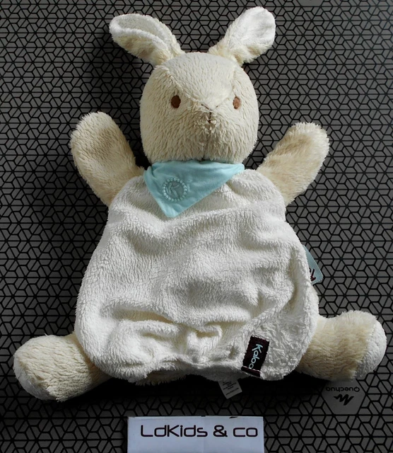 DOUDOU KALOO LAPIN PLAT MARIONNETTE BEIGE BLANC BANDANA BLEU K - 24 cm D1495