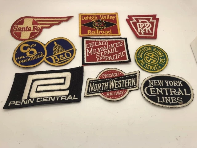 9 Vintage Train Railroad Patches PRR B&O NYC Etc