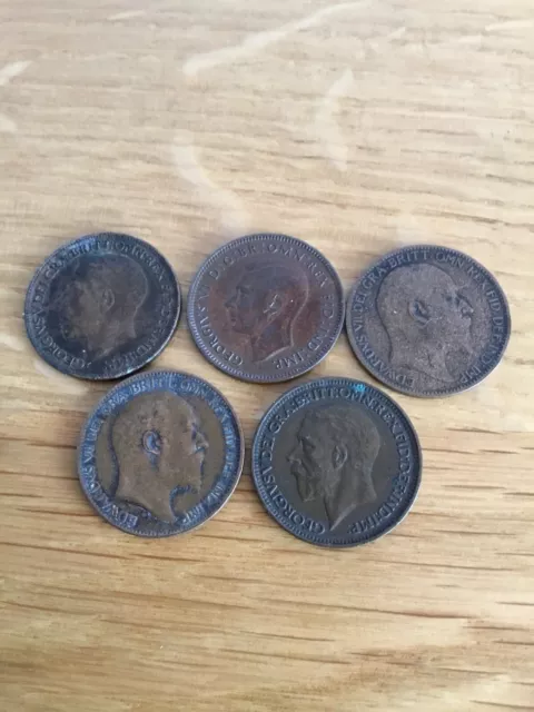 King Edward VII, King George V & King George VI Farthings - Qty 5