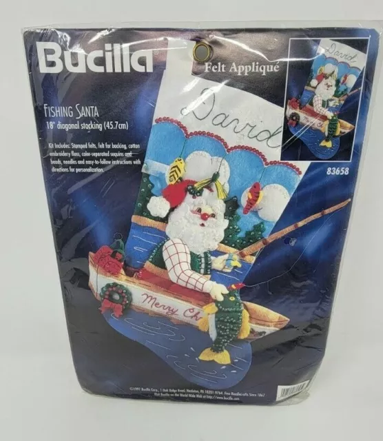 Bucilla Fieltro Aplique 83658 Diagonal Medias Kit Pesca Santa 18" Navidad