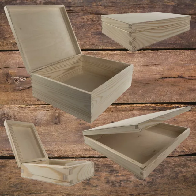 Rectangular Wooden Lid Boxes | Keepsake Memory Trinket Storage Plain Pine Craft