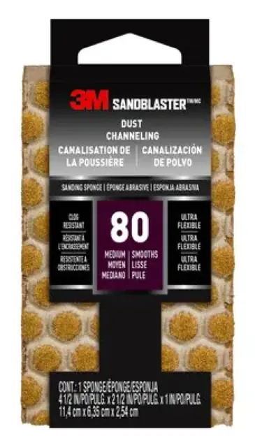 3M SandBlaster DUST CHANNELING Sanding Sponge 20908-80-UFS 80 grit 4.5 in, 10 EA