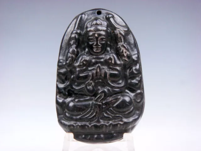 Old Nephrite Jade Hand Carved 6 Arms Kwan-Yin Buddha Praying Pendant #07282104A