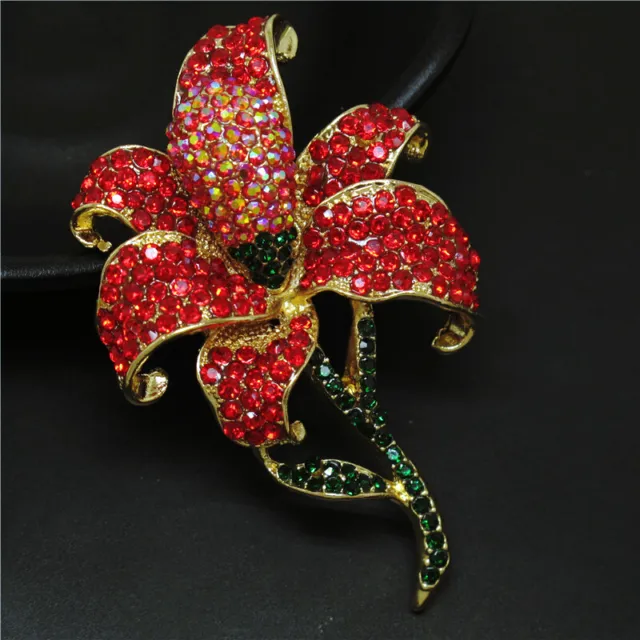 New Red Bling Flower AB Rhinestone Crystal Betsey Johnson Charm Brooch Pin Gift