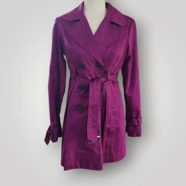 Doubled Breasted Trench Coat Jacket Belted Pleated Purple by XOXO Women's Size M 2