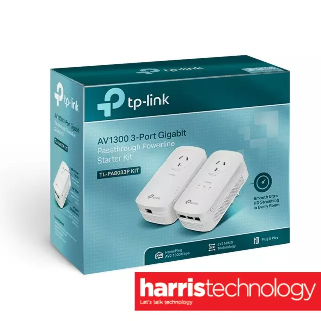 TP-Link TL-PA8033P KIT AV1300 3 Port Gigabit Passthrough Powerline Adapter