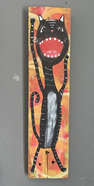 dance kitty Whimsy Original Freehand Painted on Wood By Annette Harford