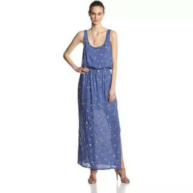 Splendid Women's Medium Blue Elastic Waist Floral Maxi Dress Sleeveless EUC