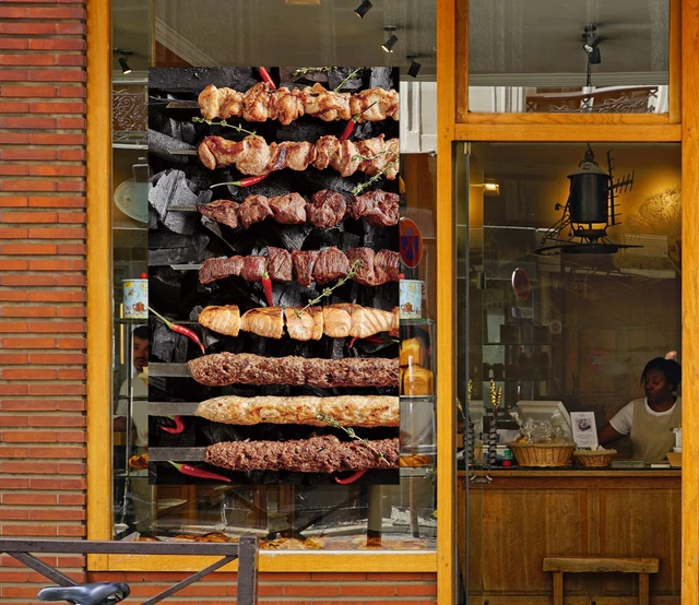 Kebab Window 3D GRILL KEBAB Shop BBQ A1102 Window Stickers Vinyl Wallpaper Wall ...