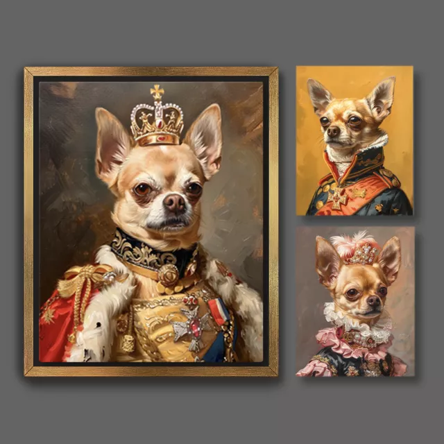3 Art Prints, Chihuahua in Emperor Costume, Pet Dog Portrait Canvas A002B