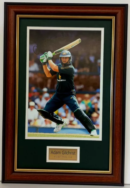 Adam Gilchrist Action Photo Signed Framed Cricket Australia Memorabilia