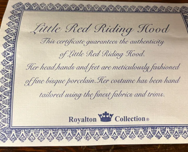 NIB Vtg Royaltin Collection Porcelain LITTLE RED RIDING HOOD DOLL St 7