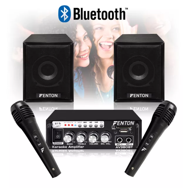 Bedroom Karaoke Speakers and Amplifier Bluetooth Wired Mics Home Hifi Audio Kit