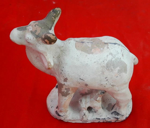 Jouet Ancien Animaux Ferme Céramique Terre Cuite - Vache Poule - Occasion