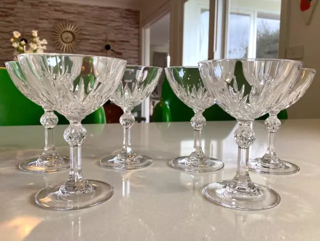 Crystal Vintage Hand Cut Champagne Glass Coupe x 6. Bohemia. Czech Republic.