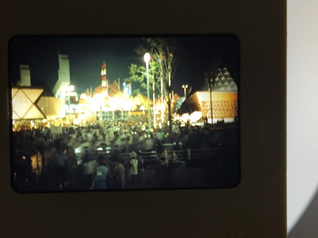 1971 35mm Slide EXPO 1970 Osaka Wide Angle Nighttime Shot w/ Bulgaria Pavilion B