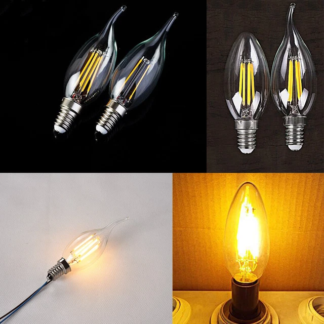 E14 SES 2/4W Vintage Filament Edison COB LED Bulb Candle/Flame Shaped Light 220V