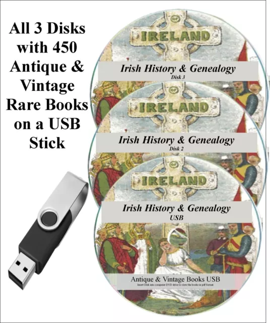 Irish Ancestry Geschichte Genealogie 450 seltene Bücher Stammbaum gälisch Folklore USB