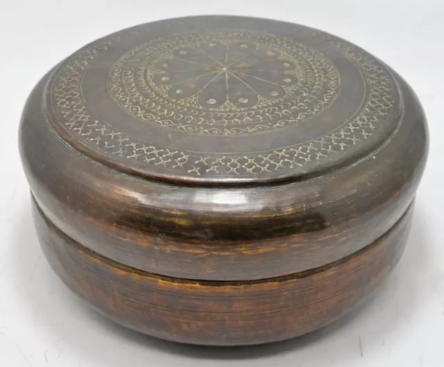Antique Brass Round Chapati Bread Box Original Old Hand Crafted Engraved