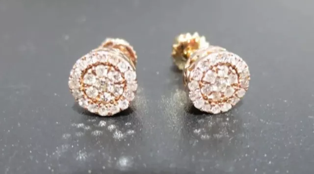14K ROSE GOLD DIAMOND CLUSTER STUD EARRING .25 tcw 6.67MM WIDE 1.6 grams