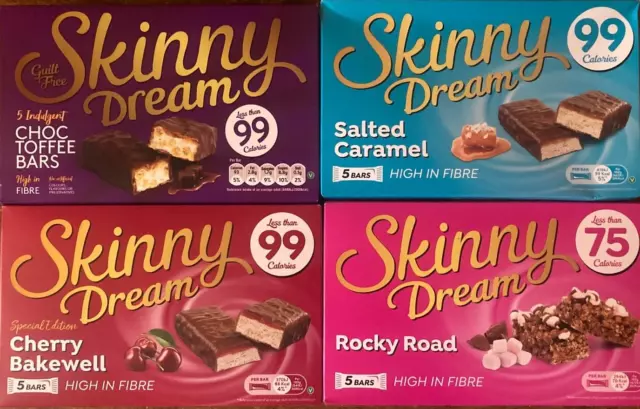 20 Skinny Dream Bars Ciliegio Bakewell, Rocky Road, Caramello Salato, Choc Toffee