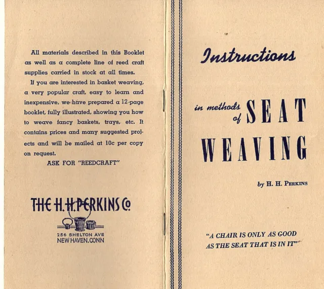 Instrucciones sobre métodos de tejido de asientos folleto vintage H H Perkins Company