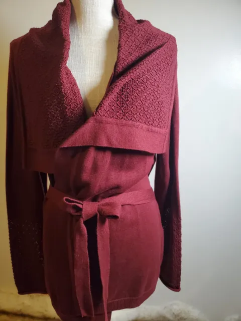 Calvin Klein sweater wrap / cardigan size L burgundy crochet