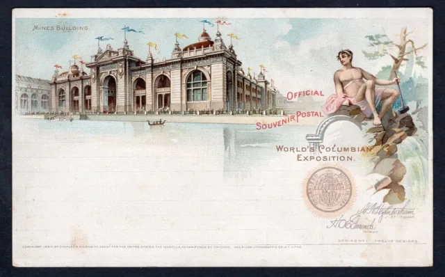 USA 1893 Chicago World's Columbian Exposition Postcard. Mines Building