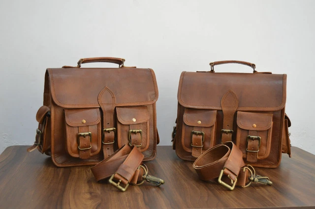 Sacoches De Selle En Cuir Véritable De Chèvre - Marron - Fait Main - Lot De 2
