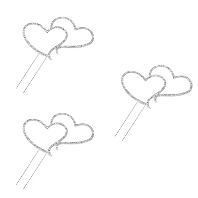 3x Cristal Doble Amor Corazón Pastel Pictas Inserto de Pastel para Fiesta Boda