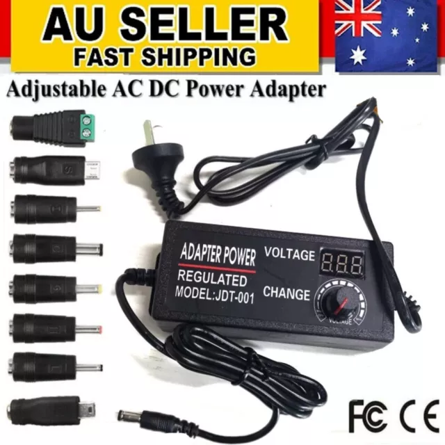 Universal Multi Voltage Adjustable Power Supply Adapter Charger Switch & 8 Tips