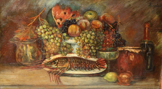 Firmado Marquetant. Oleo Sobre Tela De Aprox. 1930. Bodegon. 60 X 100 Cm.