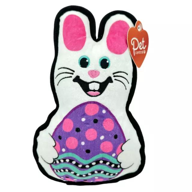 Pet Central NWT Easter Bunny Rabbit Plushie Dog Toy White, Pink Pet Supplies