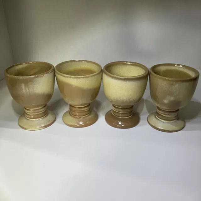 Frankoma Pottery 26LC Terracotta Light Brown Beige Cup Goblet Set of 4 Vintage